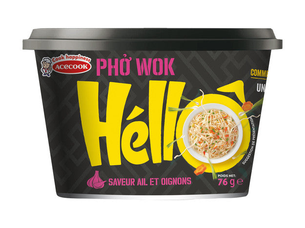Tăiței instant din orez Hello Pho Wok cu aromă de usturoi și ceapă 76g
