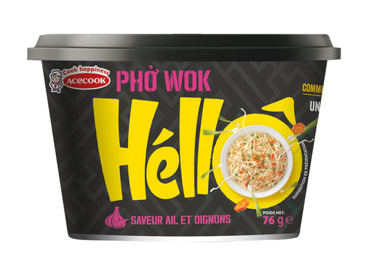 Tăiței instant din orez Hello Pho Wok cu aromă de usturoi și ceapă 76g